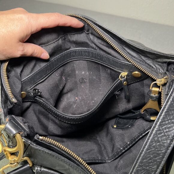 Vintage Juicy Couture Leather Purse Y2K Handbag Black Brass Chunky Chain - Picture 9 of 16